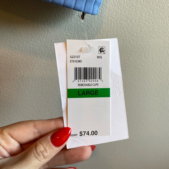 NWT Becca By Rebecca Virtue Bikini Triangle Top Ribbed Blue Tie on Back Size L - Picture 5 of 6